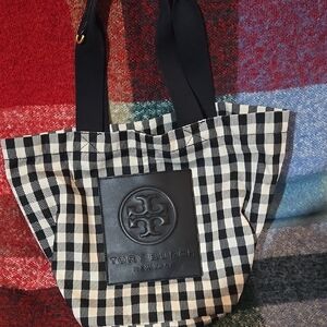 Tory Burch Black and White Gingham Tote